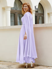 Robe de A-ligne à Col en Bijou Longueur de Mollet en Mousseline Lilas Grande Taille