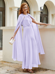 Robe de A-ligne à Col en Bijou Longueur de Mollet en Mousseline Lilas Grande Taille