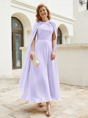 Robe de A-ligne à Col en Bijou Longueur de Mollet en Mousseline Lilas Grande Taille
