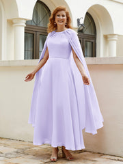 Robe de A-ligne à Col en Bijou Longueur de Mollet en Mousseline Lilas