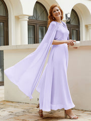Robe de A-ligne à Col en Bijou Longueur de Mollet en Mousseline Lilas Grande Taille