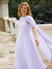 Robe de A-ligne à Col en Bijou Longueur de Mollet en Mousseline Lilas