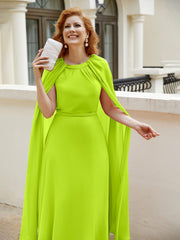 Robe de A-ligne à Col en Bijou Longueur de Mollet en Mousseline Vert Citron Grande Taille