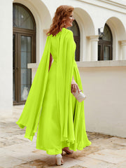 Robe de A-ligne à Col en Bijou Longueur de Mollet en Mousseline Vert Citron