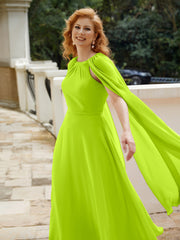 Robe de A-ligne à Col en Bijou Longueur de Mollet en Mousseline Vert Citron Grande Taille