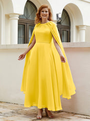 Robe de A-ligne à Col en Bijou Longueur de Mollet en Mousseline Souci Grande Taille