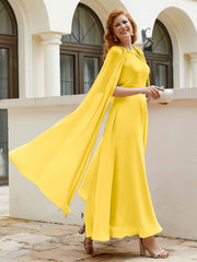 Robe de A-ligne à Col en Bijou Longueur de Mollet en Mousseline Souci Grande Taille