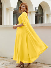 Robe de A-ligne à Col en Bijou Longueur de Mollet en Mousseline Souci Grande Taille