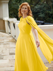 Robe de A-ligne à Col en Bijou Longueur de Mollet en Mousseline Souci Grande Taille