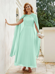 Robe de A-ligne à Col en Bijou Longueur de Mollet en Mousseline Vert Menthe Grande Taille