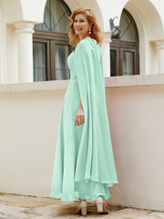 Robe de A-ligne à Col en Bijou Longueur de Mollet en Mousseline Vert Menthe Grande Taille