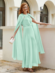Robe de A-ligne à Col en Bijou Longueur de Mollet en Mousseline Vert Menthe Grande Taille