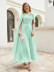 Robe de A-ligne à Col en Bijou Longueur de Mollet en Mousseline Vert Menthe Grande Taille