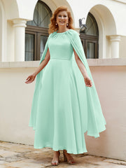 Robe de A-ligne à Col en Bijou Longueur de Mollet en Mousseline Vert Menthe Grande Taille