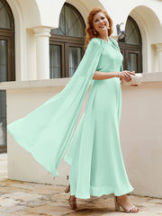 Robe de A-ligne à Col en Bijou Longueur de Mollet en Mousseline Vert Menthe Grande Taille