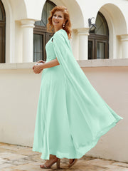Robe de A-ligne à Col en Bijou Longueur de Mollet en Mousseline Vert Menthe