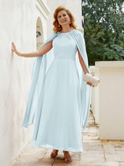 Robe de A-ligne à Col en Bijou Longueur de Mollet en Mousseline Brume Grande Taille