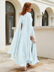 Robe de A-ligne à Col en Bijou Longueur de Mollet en Mousseline Brume Grande Taille