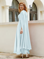 Robe de A-ligne à Col en Bijou Longueur de Mollet en Mousseline Brume