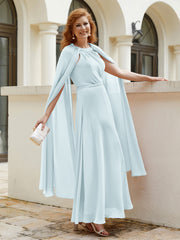Robe de A-ligne à Col en Bijou Longueur de Mollet en Mousseline Brume