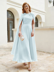 Robe de A-ligne à Col en Bijou Longueur de Mollet en Mousseline Brume