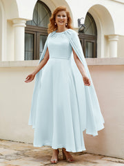 Robe de A-ligne à Col en Bijou Longueur de Mollet en Mousseline Brume