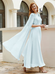 Robe de A-ligne à Col en Bijou Longueur de Mollet en Mousseline Brume