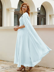 Robe de A-ligne à Col en Bijou Longueur de Mollet en Mousseline Brume Grande Taille