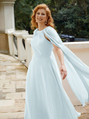Robe de A-ligne à Col en Bijou Longueur de Mollet en Mousseline Brume