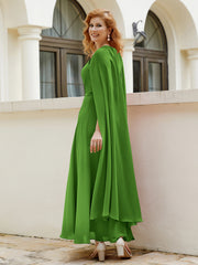 Robe de A-ligne à Col en Bijou Longueur de Mollet en Mousseline Mousse Grande Taille