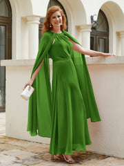 Robe de A-ligne à Col en Bijou Longueur de Mollet en Mousseline Mousse