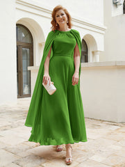 Robe de A-ligne à Col en Bijou Longueur de Mollet en Mousseline Mousse Grande Taille