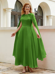 Robe de A-ligne à Col en Bijou Longueur de Mollet en Mousseline Mousse Grande Taille
