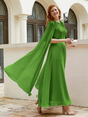 Robe de A-ligne à Col en Bijou Longueur de Mollet en Mousseline Mousse