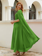 Robe de A-ligne à Col en Bijou Longueur de Mollet en Mousseline Mousse Grande Taille