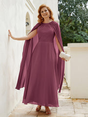Robe de A-ligne à Col en Bijou Longueur de Mollet en Mousseline Mûre