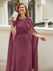 Robe de A-ligne à Col en Bijou Longueur de Mollet en Mousseline Mûre