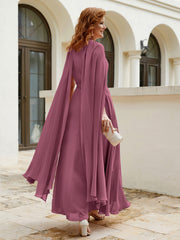 Robe de A-ligne à Col en Bijou Longueur de Mollet en Mousseline Mûre