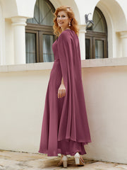 Robe de A-ligne à Col en Bijou Longueur de Mollet en Mousseline Mûre Grande Taille