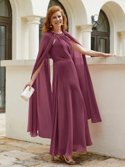 Robe de A-ligne à Col en Bijou Longueur de Mollet en Mousseline Mûre Grande Taille