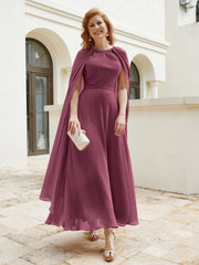 Robe de A-ligne à Col en Bijou Longueur de Mollet en Mousseline Mûre Grande Taille