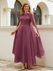 Robe de A-ligne à Col en Bijou Longueur de Mollet en Mousseline Mûre Grande Taille