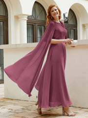Robe de A-ligne à Col en Bijou Longueur de Mollet en Mousseline Mûre Grande Taille