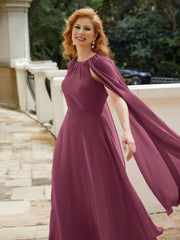 Robe de A-ligne à Col en Bijou Longueur de Mollet en Mousseline Mûre