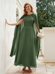 Robe de A-ligne à Col en Bijou Longueur de Mollet en Mousseline Olive Verte