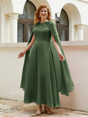 Robe de A-ligne à Col en Bijou Longueur de Mollet en Mousseline Olive Verte Grande Taille