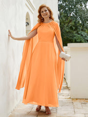 Robe de A-ligne à Col en Bijou Longueur de Mollet en Mousseline Orange Grande Taille