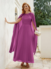 Robe de A-ligne à Col en Bijou Longueur de Mollet en Mousseline Orchidee Grande Taille