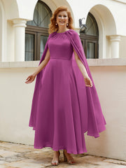 Robe de A-ligne à Col en Bijou Longueur de Mollet en Mousseline Orchidee