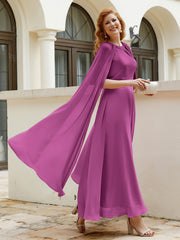 Robe de A-ligne à Col en Bijou Longueur de Mollet en Mousseline Orchidee Grande Taille